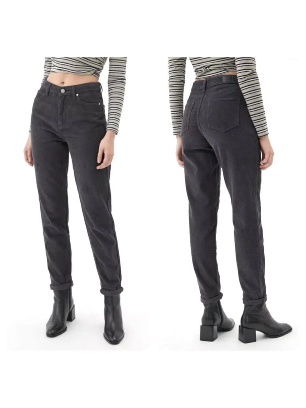 BDG Urban Outfitters High-Rise Mom Pants Corduroy Charcoal Grey Tapered Size 27